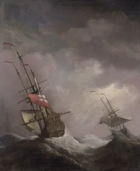 Een Engels Schip op Zee in een Storm
